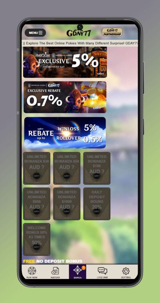 Bonuses gday77 casino mobile